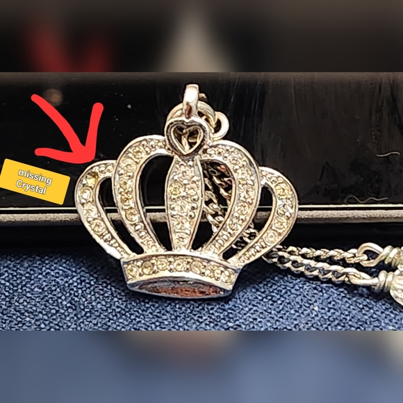 Christian Dior Vintage Crown Pendant Necklace Crystal Embellished Metal - Picture 8 of 14